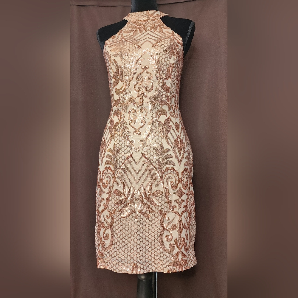 Fashion Nova Rose Gold Sequin Party Dress